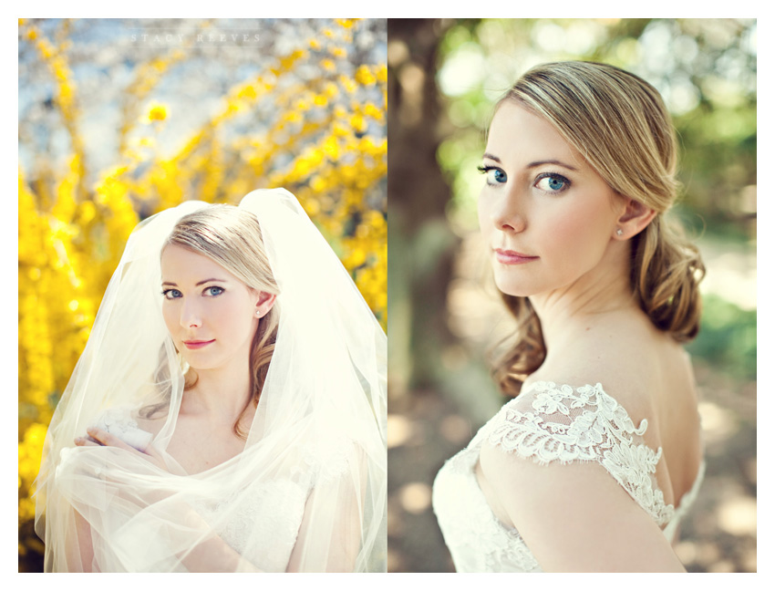 bridal portrait photo session of Allison Gerard Swank in a Monique Lhullier wedding gown dress at the Dallas Arboretum and Botanical Garden by Dallas wedding photographer Stacy Reeves