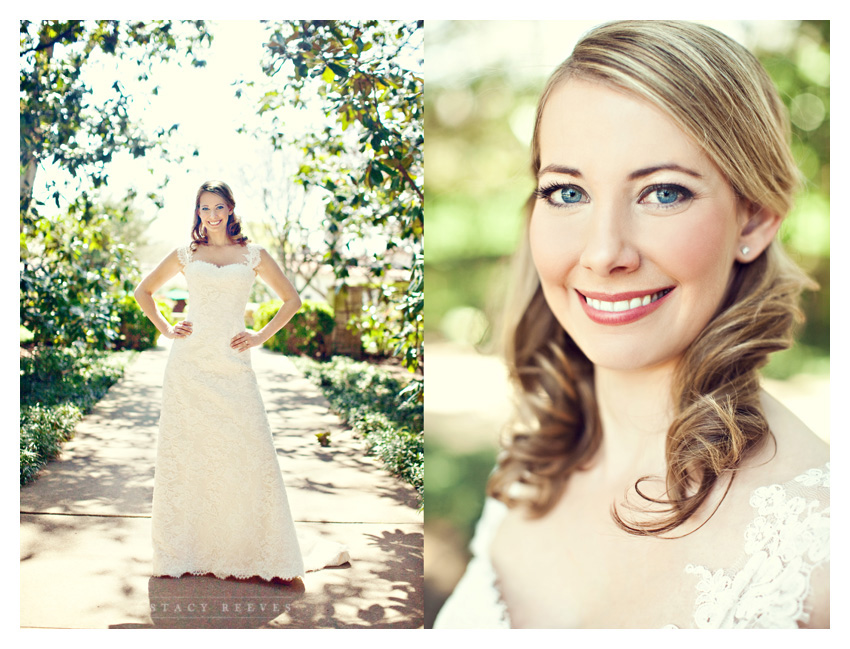 bridal portrait photo session of Allison Gerard Swank in a Monique Lhullier wedding gown dress at the Dallas Arboretum and Botanical Garden by Dallas wedding photographer Stacy Reeves