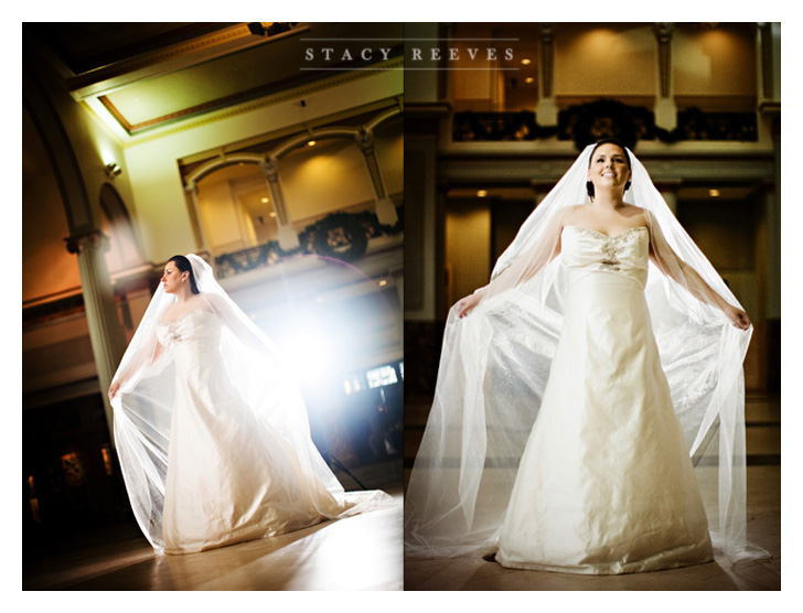 bridal bride portraits of Carrie Alexander Short at Union Station in Minute Maid Park in downtown Houston Texas, home of the Houston Astros baseball team, by Dallas wedding photographer Stacy Reeves
