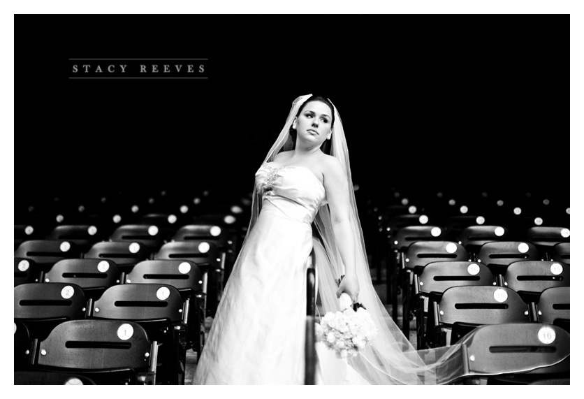 bridal bride portraits of Carrie Alexander Short at Union Station in Minute Maid Park in downtown Houston Texas, home of the Houston Astros baseball team, by Dallas wedding photographer Stacy Reeves