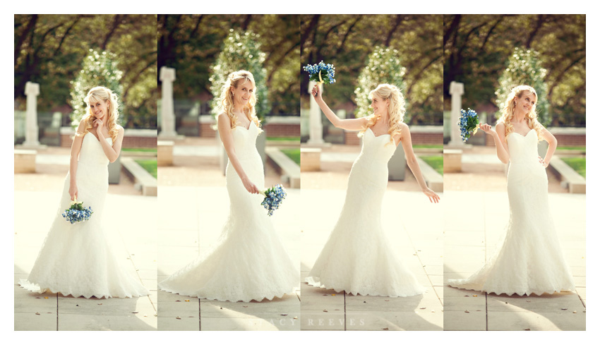 bridal portrait photo session of Candace Candy Reeves Flood on the SMU Southern Methodist University college campus by Dallas wedding photographer Stacy Reeves