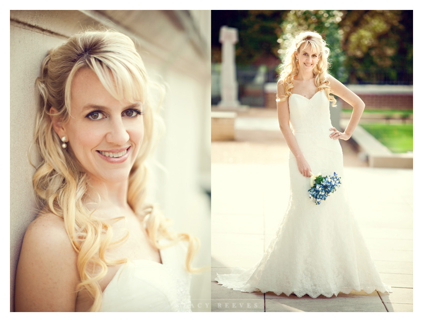 bridal portrait photo session of Candace Candy Reeves Flood on the SMU Southern Methodist University college campus by Dallas wedding photographer Stacy Reeves