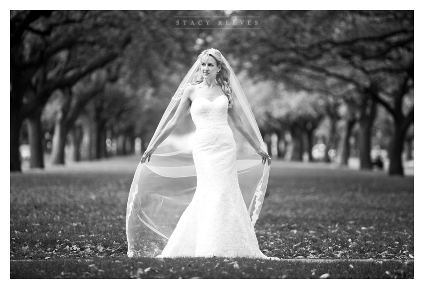 bridal portrait photo session of Candace Candy Reeves Flood on the SMU Southern Methodist University college campus by Dallas wedding photographer Stacy Reeves