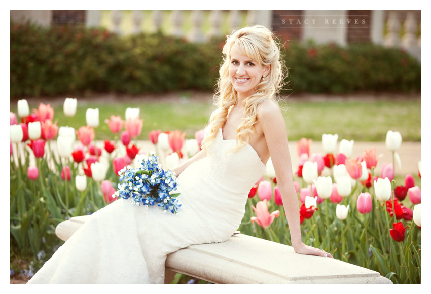 bridal portrait photo session of Candace Candy Reeves Flood on the SMU Southern Methodist University college campus by Dallas wedding photographer Stacy Reeves