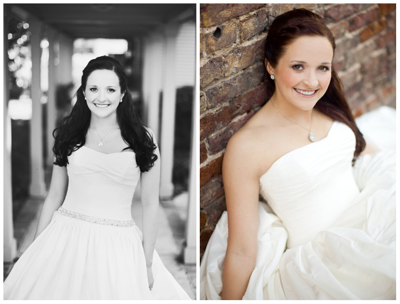 Bridal photo portrait session of Hannah Petkovsik with red high heels shoes in historic downtown McKinney Texas by Dallas wedding photographer Stacy Reeves