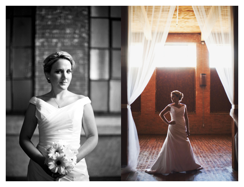 bridal portrait wedding gown photo session of Marcy Novak Gilbert at the Old McKinney Cotton Mill by Dallas wedding photographer Stacy Reeves