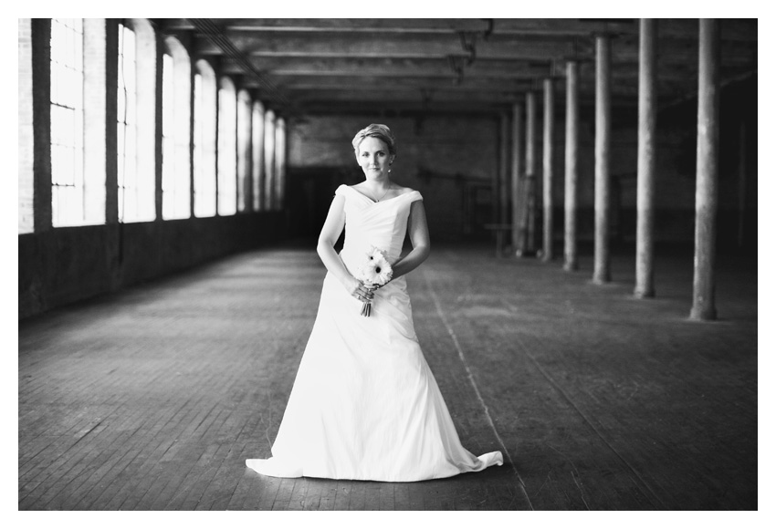 bridal portrait wedding gown photo session of Marcy Novak Gilbert at the Old McKinney Cotton Mill by Dallas wedding photographer Stacy Reeves