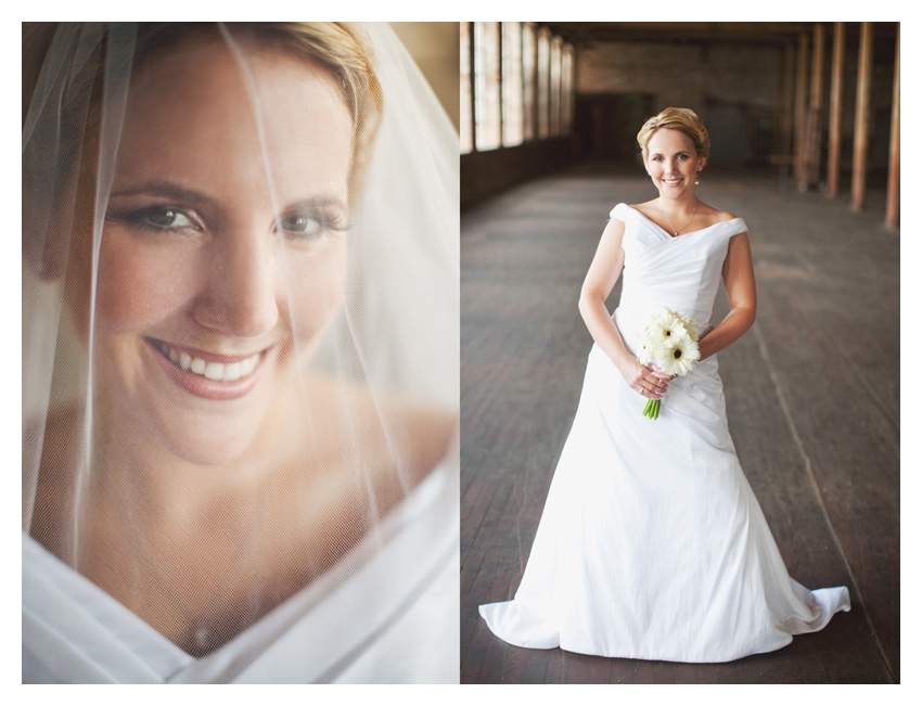 bridal portrait wedding gown photo session of Marcy Novak Gilbert at the Old McKinney Cotton Mill by Dallas wedding photographer Stacy Reeves