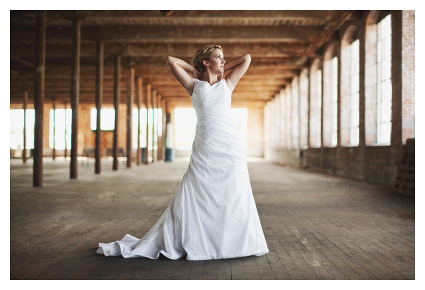 bridal portrait wedding gown photo session of Marcy Novak Gilbert at the Old McKinney Cotton Mill by Dallas wedding photographer Stacy Reeves