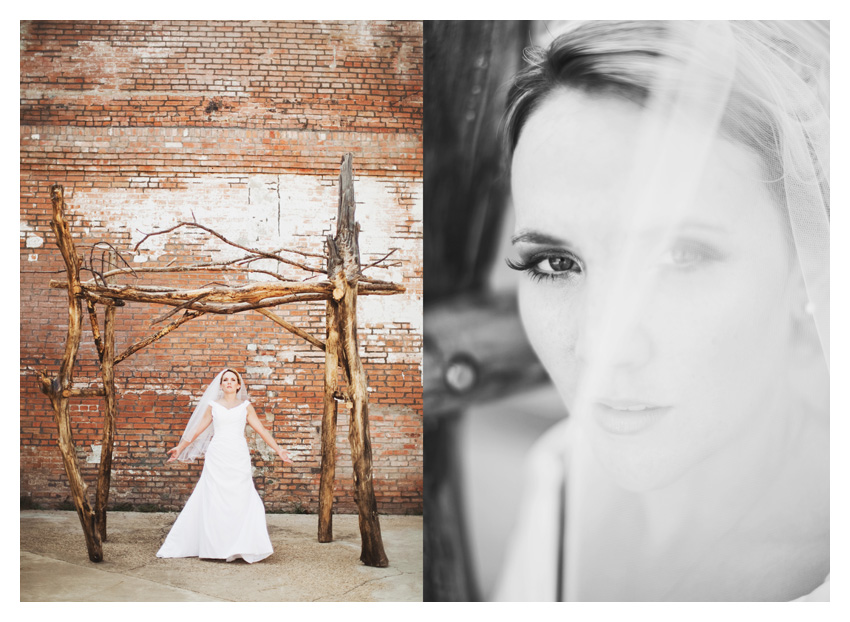 bridal portrait wedding gown photo session of Marcy Novak Gilbert at the Old McKinney Cotton Mill by Dallas wedding photographer Stacy Reeves