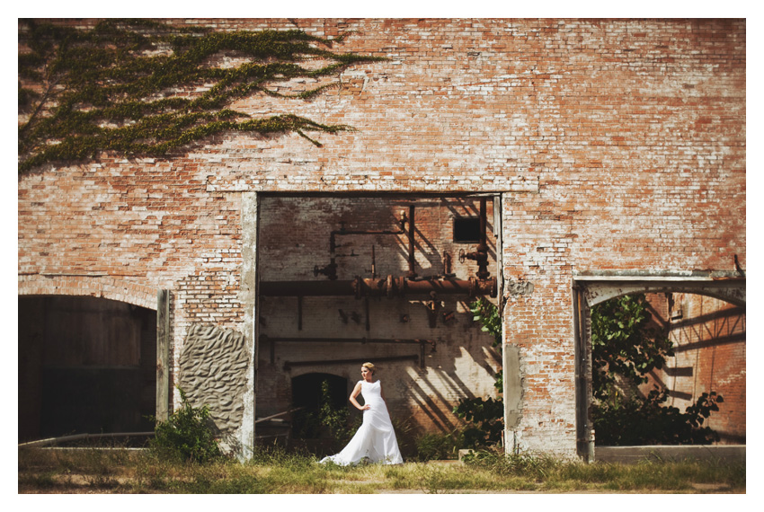 bridal portrait wedding gown photo session of Marcy Novak Gilbert at the Old McKinney Cotton Mill by Dallas wedding photographer Stacy Reeves