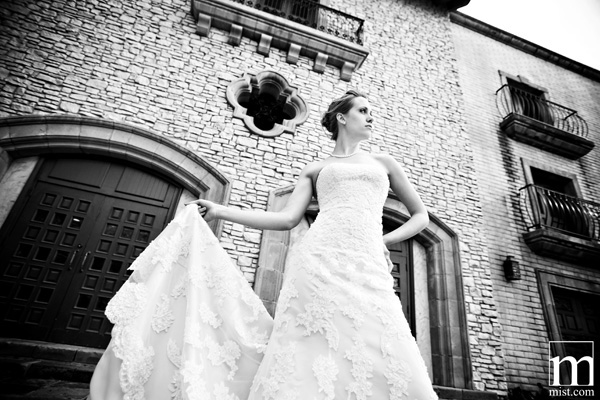 Dallas wedding photography bridal session at the Canals in Las Colinas Texas, bride in a wedding gown dress