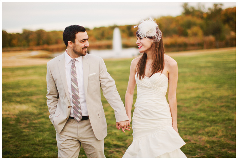 Engagement and Day After portrait photo session of Caroline Joy Casey and Aaron Rector at Keller City Hall Park featuring a vintage bridal headpiece, Stelle 4-stroke Creme Cream Scooter, and whippet dog by Dallas wedding photographer Stacy Reeves