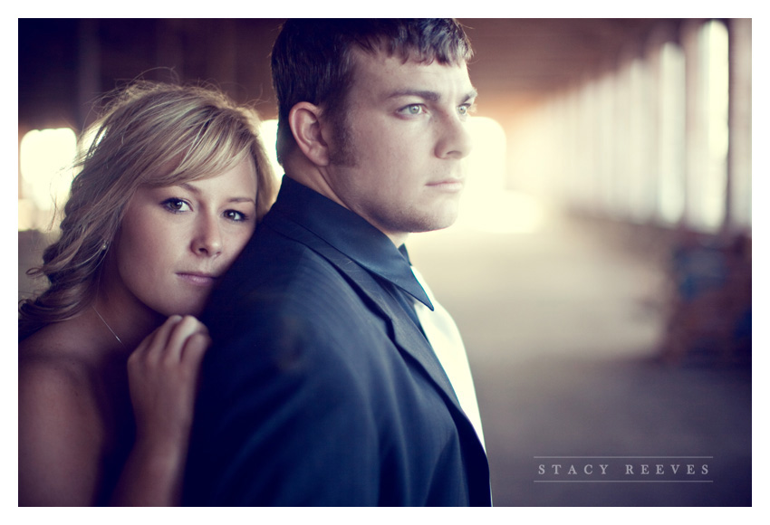 rustic country Day After bride and groom portrait session of Jenny Burdett Fain and Casey Fain at the Old McKinney Cotton Mill abandoned warehouse by Dallas wedding photographer Stacy Reeves