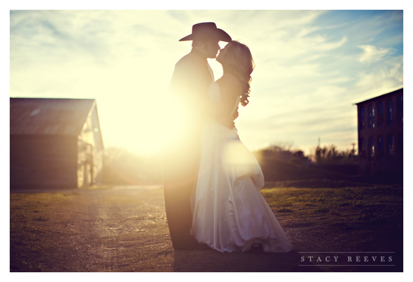 rustic country Day After bride and groom portrait session of Jenny Burdett Fain and Casey Fain at the Old McKinney Cotton Mill abandoned warehouse by Dallas wedding photographer Stacy Reeves