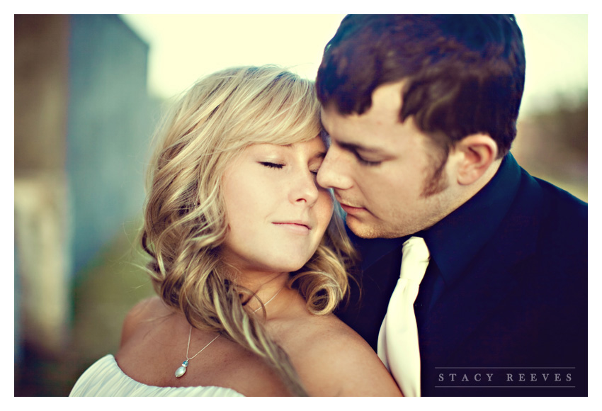 rustic country Day After bride and groom portrait session of Jenny Burdett Fain and Casey Fain at the Old McKinney Cotton Mill abandoned warehouse by Dallas wedding photographer Stacy Reeves