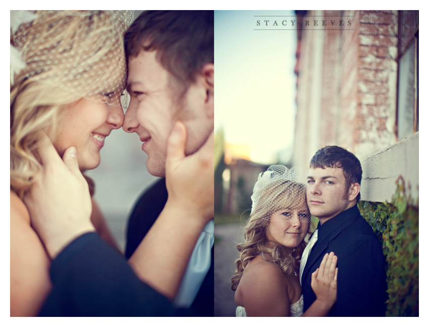 rustic country Day After bride and groom portrait session of Jenny Burdett Fain and Casey Fain at the Old McKinney Cotton Mill abandoned warehouse by Dallas wedding photographer Stacy Reeves