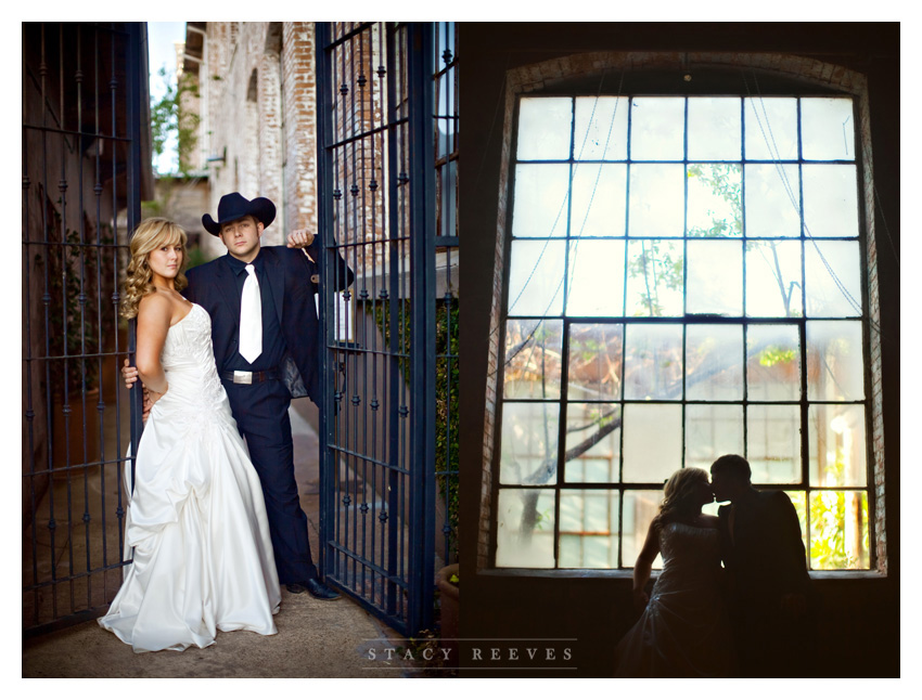 rustic country Day After bride and groom portrait session of Jenny Burdett Fain and Casey Fain at the Old McKinney Cotton Mill abandoned warehouse by Dallas wedding photographer Stacy Reeves