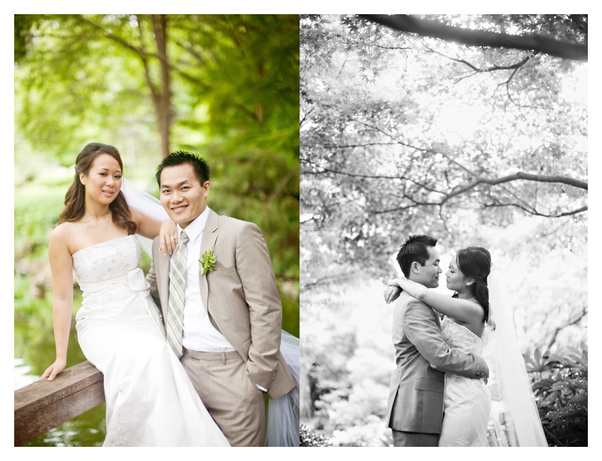 Day After bride and groom portrait session of Paige Kha and Uy Tran at the Fort Worth Japanese Gardens by Dallas wedding photographer Stacy Reeves