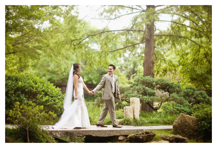 Day After bride and groom portrait session of Paige Kha and Uy Tran at the Fort Worth Japanese Gardens by Dallas wedding photographer Stacy Reeves