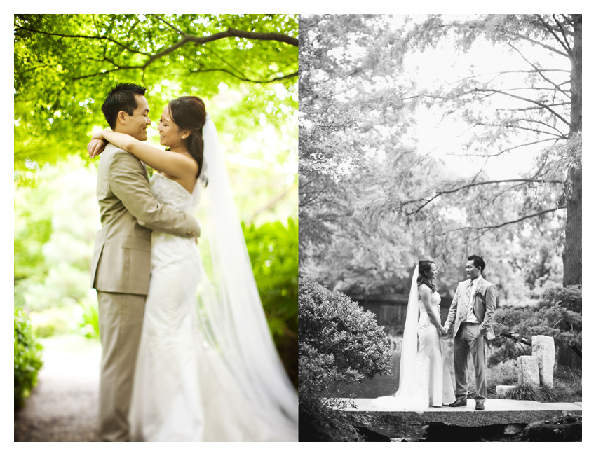 Day After bride and groom portrait session of Paige Kha and Uy Tran at the Fort Worth Japanese Gardens by Dallas wedding photographer Stacy Reeves