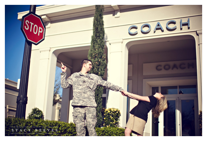 engagement session of Ashleigh Henderson and David Bowers at Southlake Town Square by Southlake wedding photographer Stacy Reeves