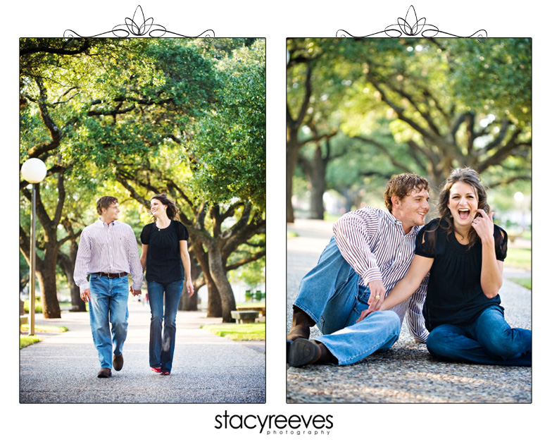 engagement photos portrait session of Beth and Jim in College Station Aggieland Texas on the Texas A&M University Aggie campus by Dallas wedding photographer Stacy Reeves