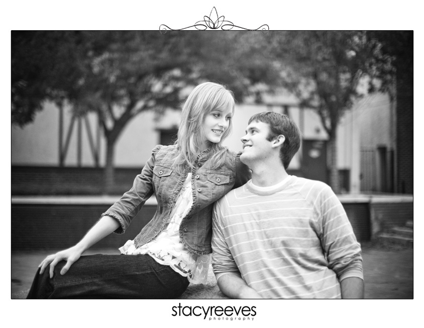 engagement session of Courtney Skains and Brian Ray in historic downtown Plano by Dallas wedding photographer Stacy Reeves