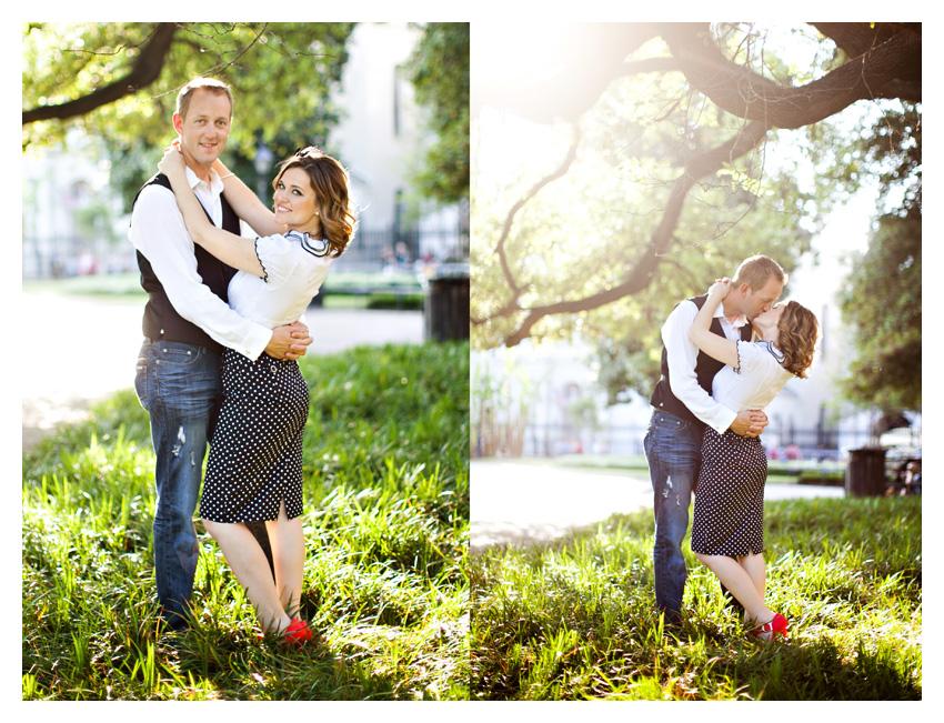 Engagement portrait photo session of CheyAnne Bradfield and Doug Keese in French Quarter, Jackson Square, and Bourbon Street in downtown New Orleans by Dallas wedding photographer Stacy Reeves