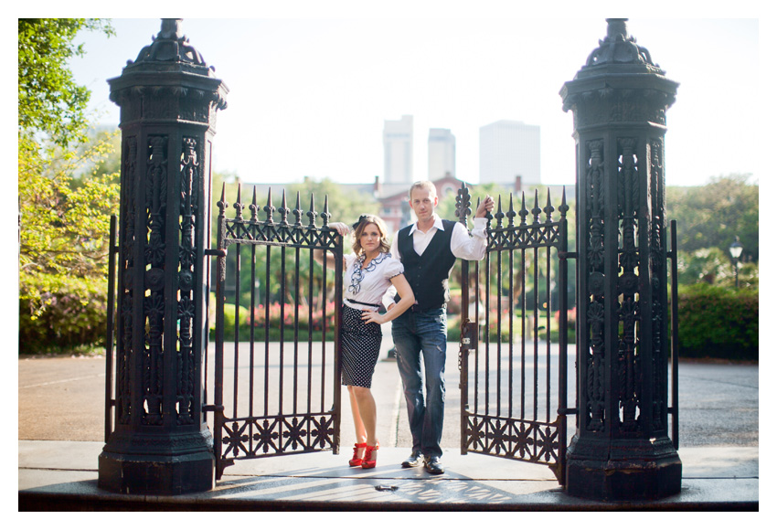 Engagement portrait photo session of CheyAnne Bradfield and Doug Keese in French Quarter, Jackson Square, and Bourbon Street in downtown New Orleans by Dallas wedding photographer Stacy Reeves