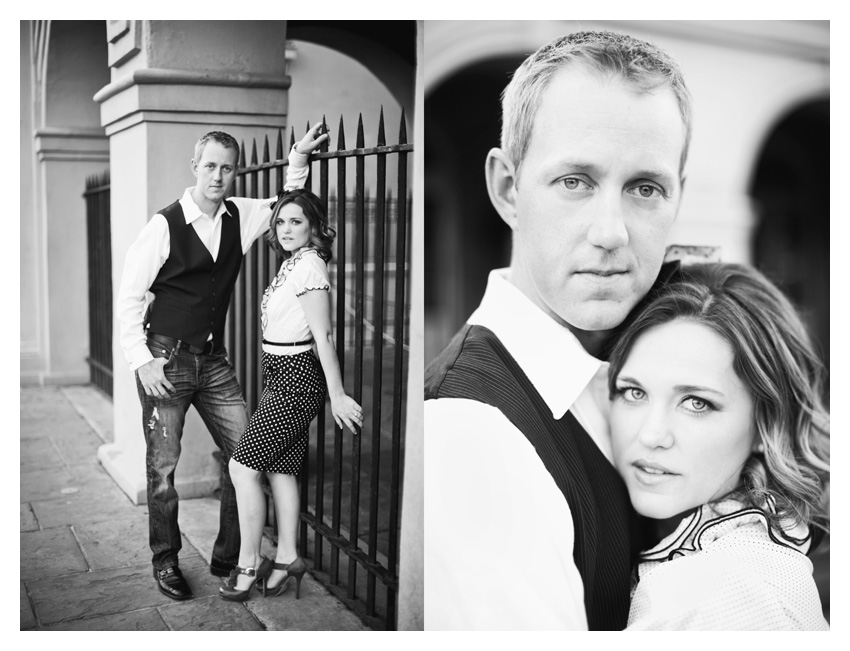 Engagement portrait photo session of CheyAnne Bradfield and Doug Keese in French Quarter, Jackson Square, and Bourbon Street in downtown New Orleans by Dallas wedding photographer Stacy Reeves