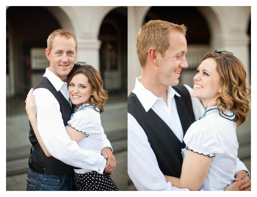 Engagement portrait photo session of CheyAnne Bradfield and Doug Keese in French Quarter, Jackson Square, and Bourbon Street in downtown New Orleans by Dallas wedding photographer Stacy Reeves