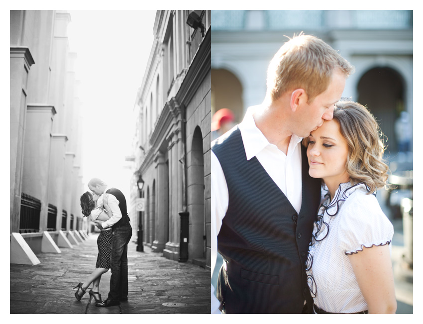 Engagement portrait photo session of CheyAnne Bradfield and Doug Keese in French Quarter, Jackson Square, and Bourbon Street in downtown New Orleans by Dallas wedding photographer Stacy Reeves