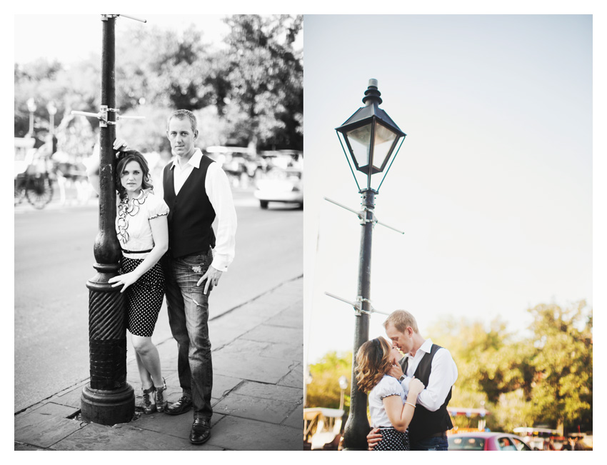 Engagement portrait photo session of CheyAnne Bradfield and Doug Keese in French Quarter, Jackson Square, and Bourbon Street in downtown New Orleans by Dallas wedding photographer Stacy Reeves