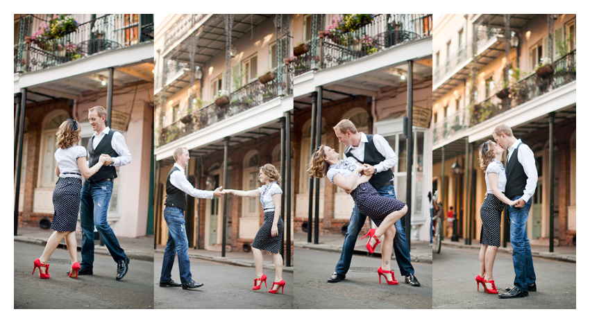 Engagement portrait photo session of CheyAnne Bradfield and Doug Keese in French Quarter, Jackson Square, and Bourbon Street in downtown New Orleans by Dallas wedding photographer Stacy Reeves