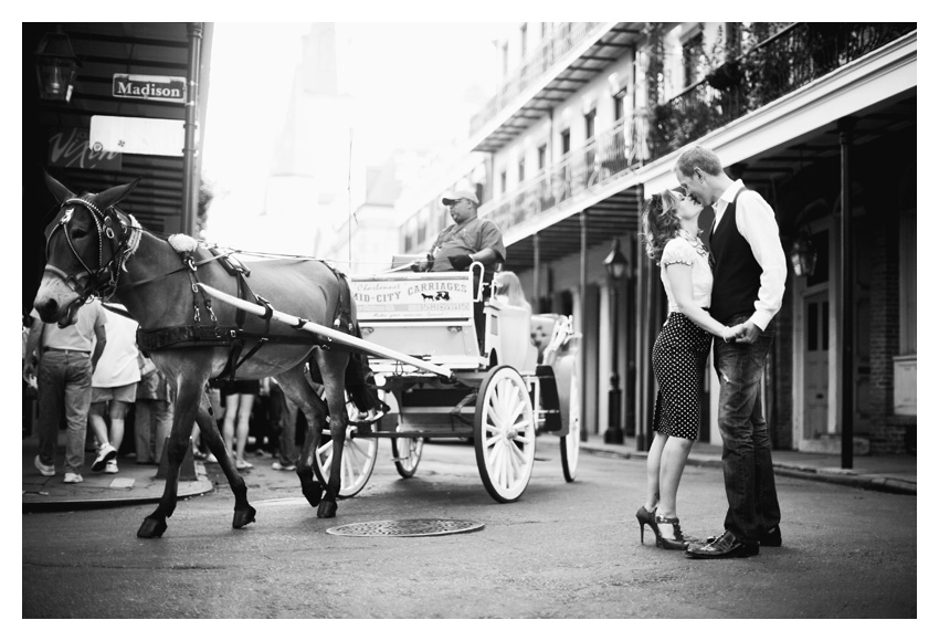 Engagement portrait photo session of CheyAnne Bradfield and Doug Keese in French Quarter, Jackson Square, and Bourbon Street in downtown New Orleans by Dallas wedding photographer Stacy Reeves