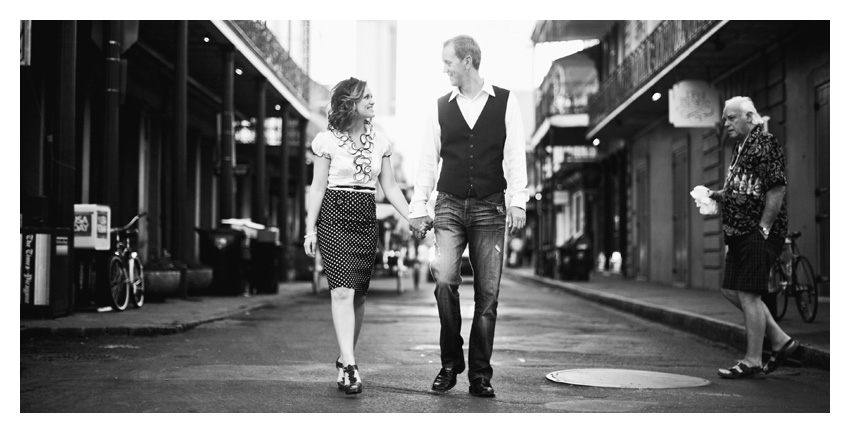 Engagement portrait photo session of CheyAnne Bradfield and Doug Keese in French Quarter, Jackson Square, and Bourbon Street in downtown New Orleans by Dallas wedding photographer Stacy Reeves