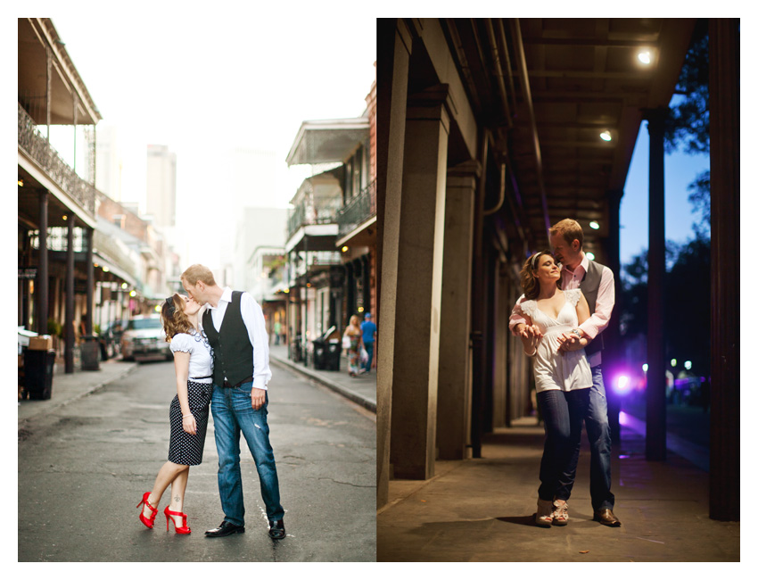 Engagement portrait photo session of CheyAnne Bradfield and Doug Keese in French Quarter, Jackson Square, and Bourbon Street in downtown New Orleans by Dallas wedding photographer Stacy Reeves