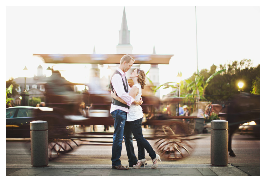 Engagement portrait photo session of CheyAnne Bradfield and Doug Keese in French Quarter, Jackson Square, and Bourbon Street in downtown New Orleans by Dallas wedding photographer Stacy Reeves