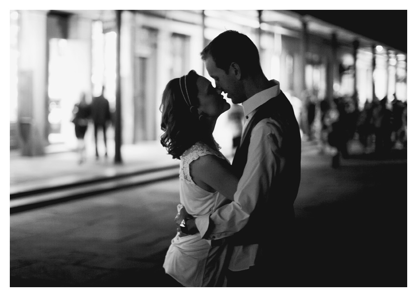 Engagement portrait photo session of CheyAnne Bradfield and Doug Keese in French Quarter, Jackson Square, and Bourbon Street in downtown New Orleans by Dallas wedding photographer Stacy Reeves