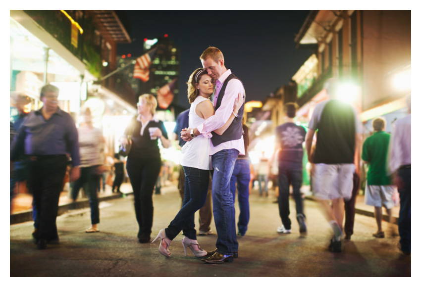 Engagement portrait photo session of CheyAnne Bradfield and Doug Keese in French Quarter, Jackson Square, and Bourbon Street in downtown New Orleans by Dallas wedding photographer Stacy Reeves