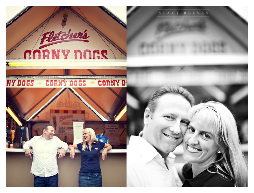 engagement photo session of Candy Reeves and Tom Flood at the Texas State Fair by Dallas wedding photographer Stacy Reeves