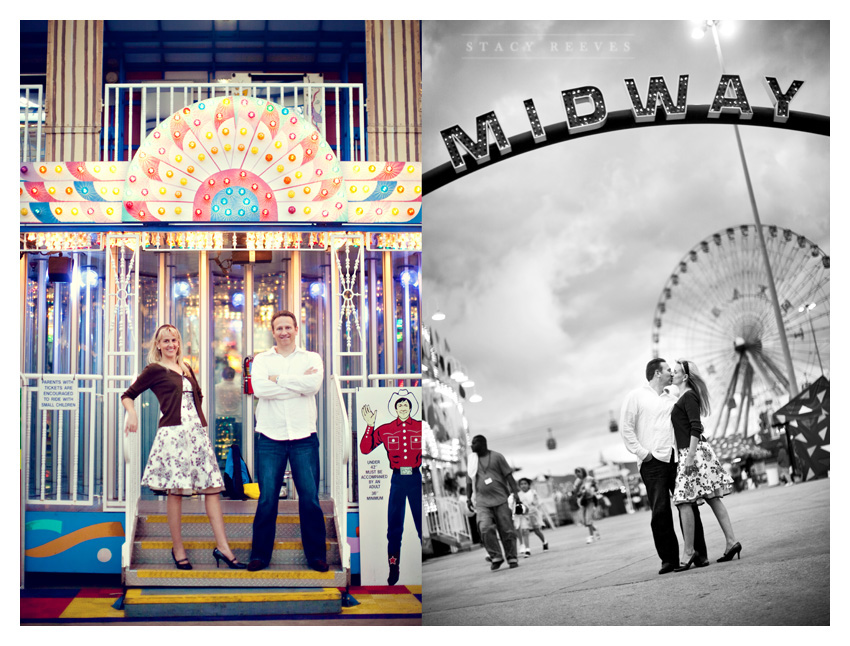 engagement photo session of Candy Reeves and Tom Flood at the Texas State Fair by Dallas wedding photographer Stacy Reeves