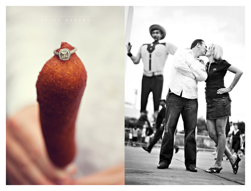 engagement photo session of Candy Reeves and Tom Flood at the Texas State Fair by Dallas wedding photographer Stacy Reeves