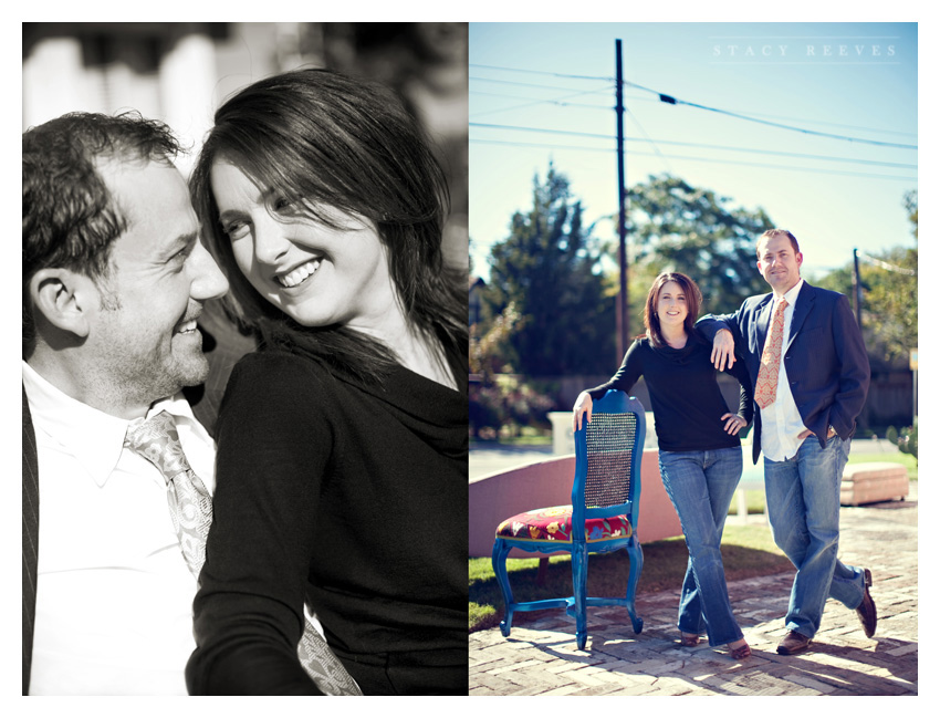 engagement session of Deziree Lindsay and Jon Beller at Again and Again vintage antique furniture resale shop in Dallas by Dallas wedding photographer Stacy Reeves