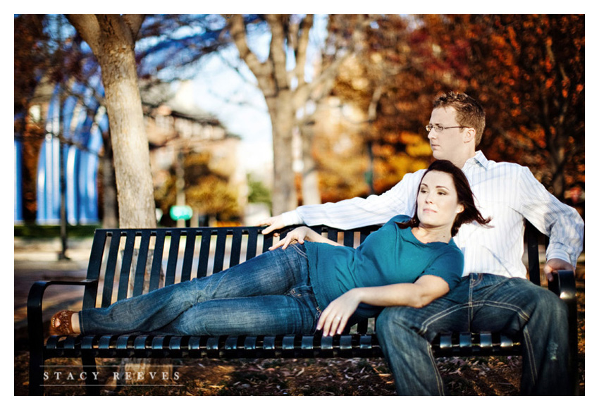 engagement photography session of Darby Ketterman and Mark Zahradnik at Addison Circle by Dallas wedding photographer Stacy Reeves