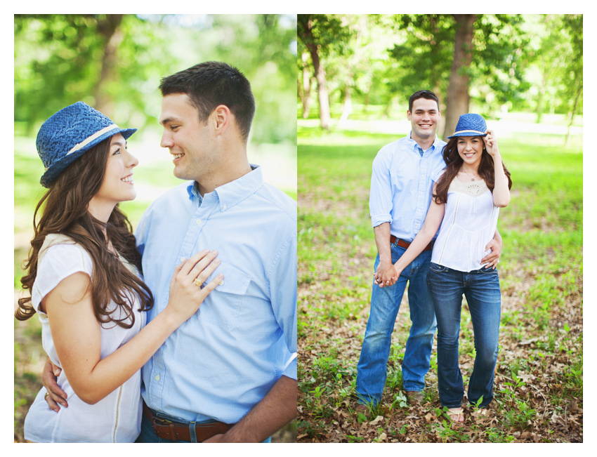 woodsy forest engagement photo session of Erin Mazur and Tyler Hufstettler by Dallas wedding photography Stacy Reeves