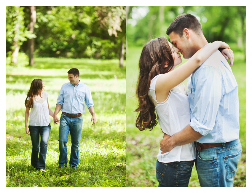 woodsy forest engagement photo session of Erin Mazur and Tyler Hufstettler by Dallas wedding photography Stacy Reeves