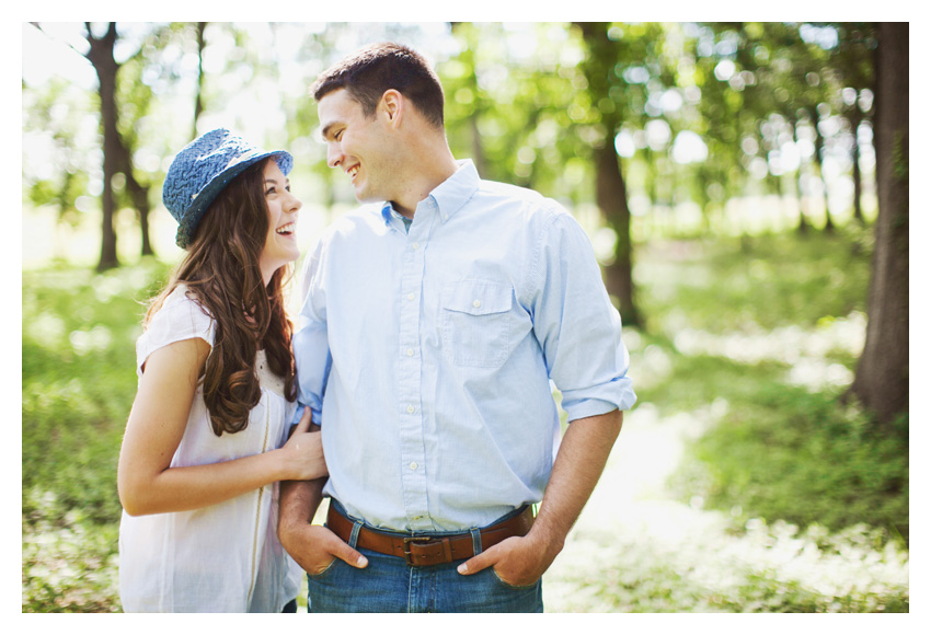 woodsy forest engagement photo session of Erin Mazur and Tyler Hufstettler by Dallas wedding photography Stacy Reeves