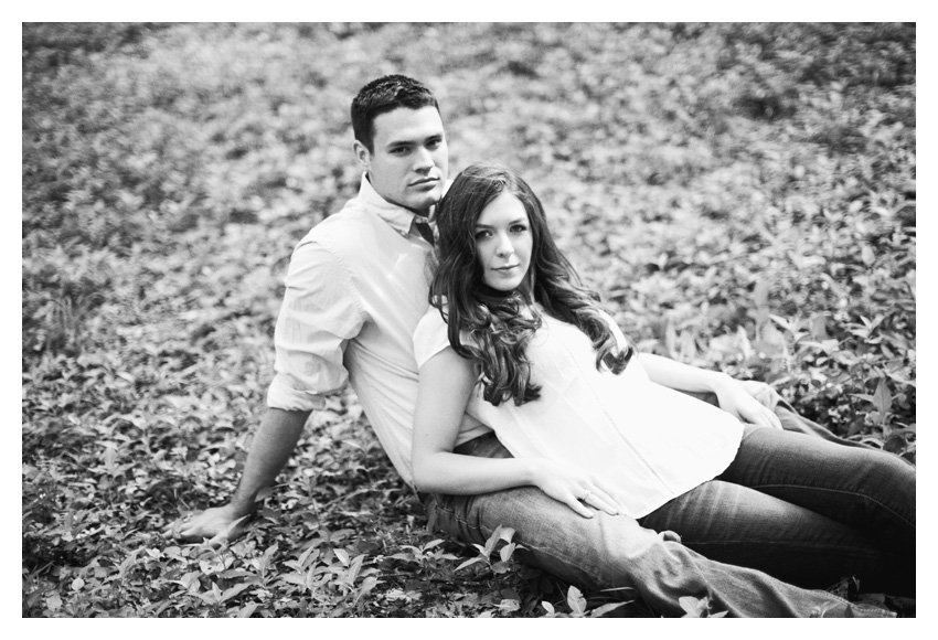 woodsy forest engagement photo session of Erin Mazur and Tyler Hufstettler by Dallas wedding photography Stacy Reeves